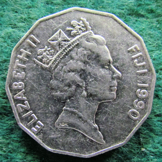 Fiji 1990 50 Cent Queen Elizabeth Coin - Circulated