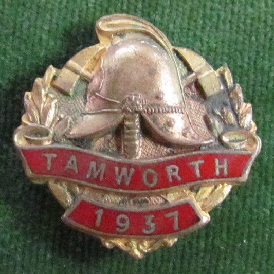 Fireman's Brass & Enamel Lapel Badge Tamworth Station 1937