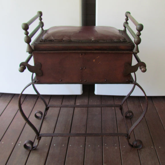 French Wrought Iron Sheet Steel And Brass Lift Lid Piano Stool c.1920