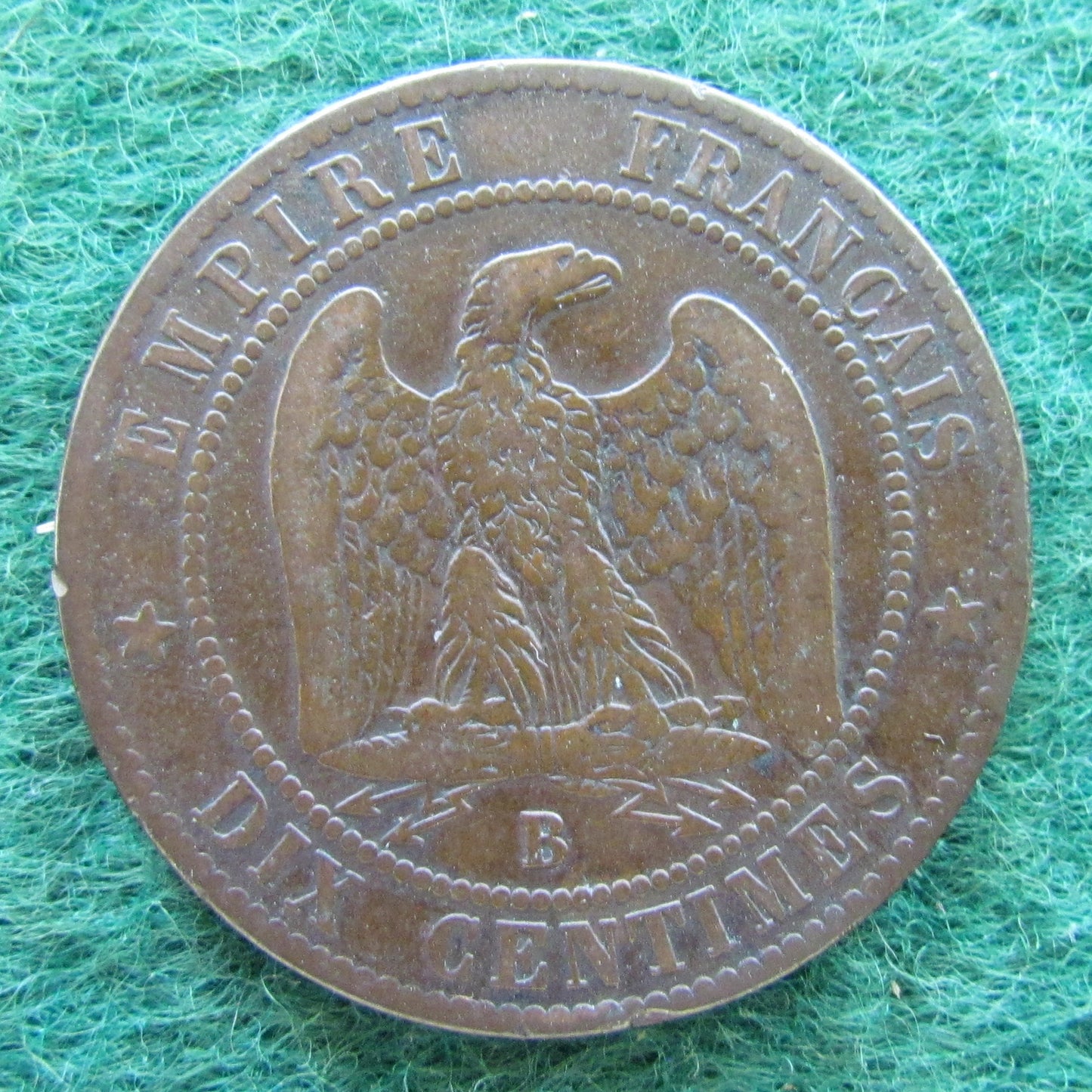 French 1856 B 10 Centimes Napoleon III Coin - Circulated