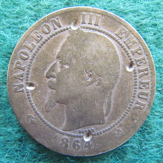 French 1864 K 10 Centimes Napoleon III Coin - Circulated