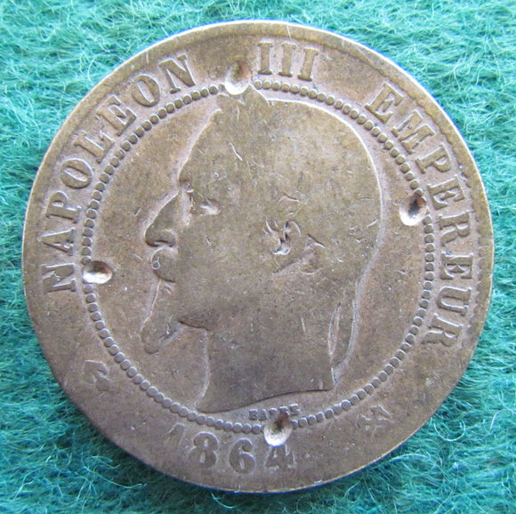 French 1864 K 10 Centimes Napoleon III Coin - Circulated