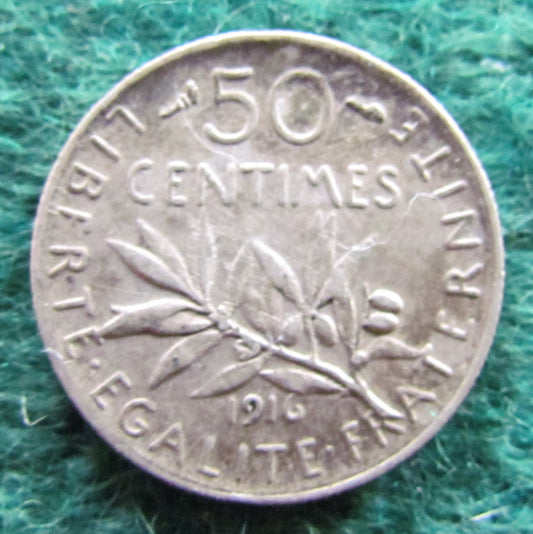 French 1916 50 Centimes Coin - Circulated