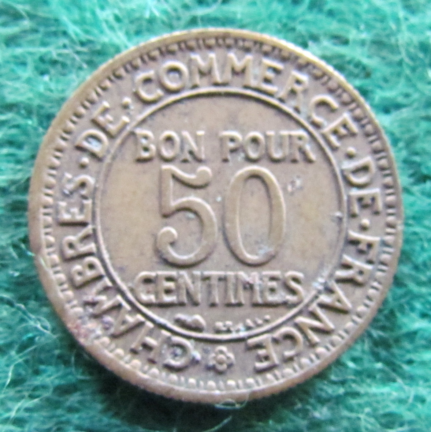 French 1927 50 Centimes Chamber Of Commerce Coin - Commerce Industrie Coin
