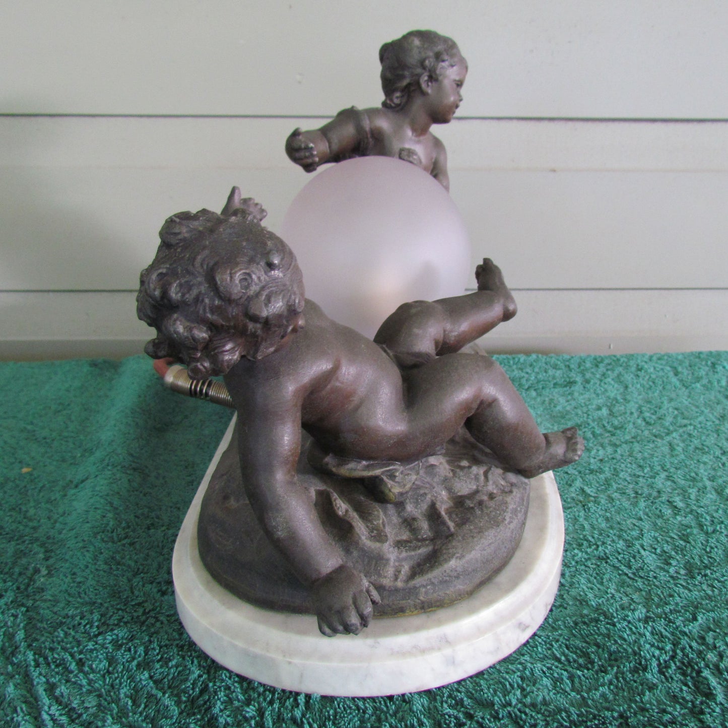 French Cherub Spelter & Marble Table Lamp Early 1900's