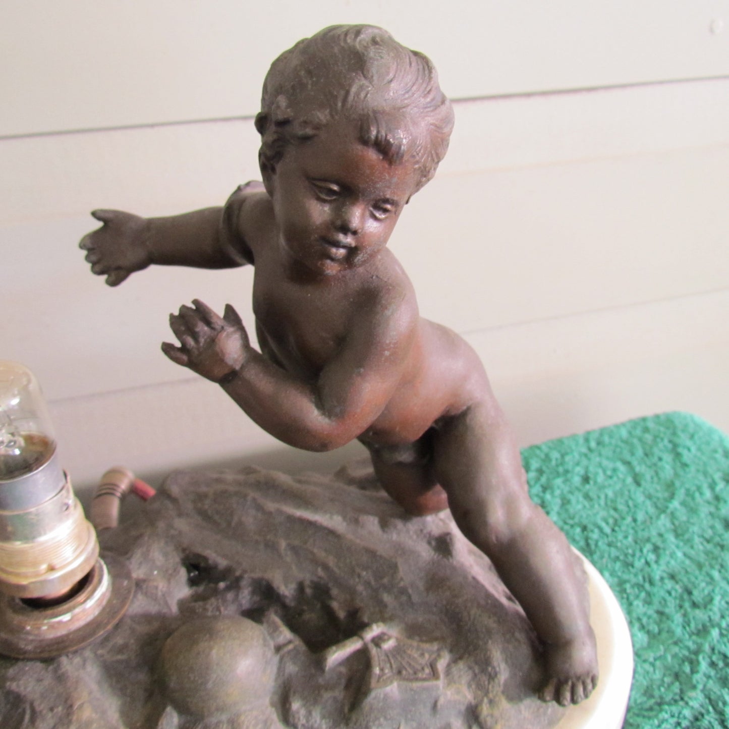 French Cherub Spelter & Marble Table Lamp Early 1900's
