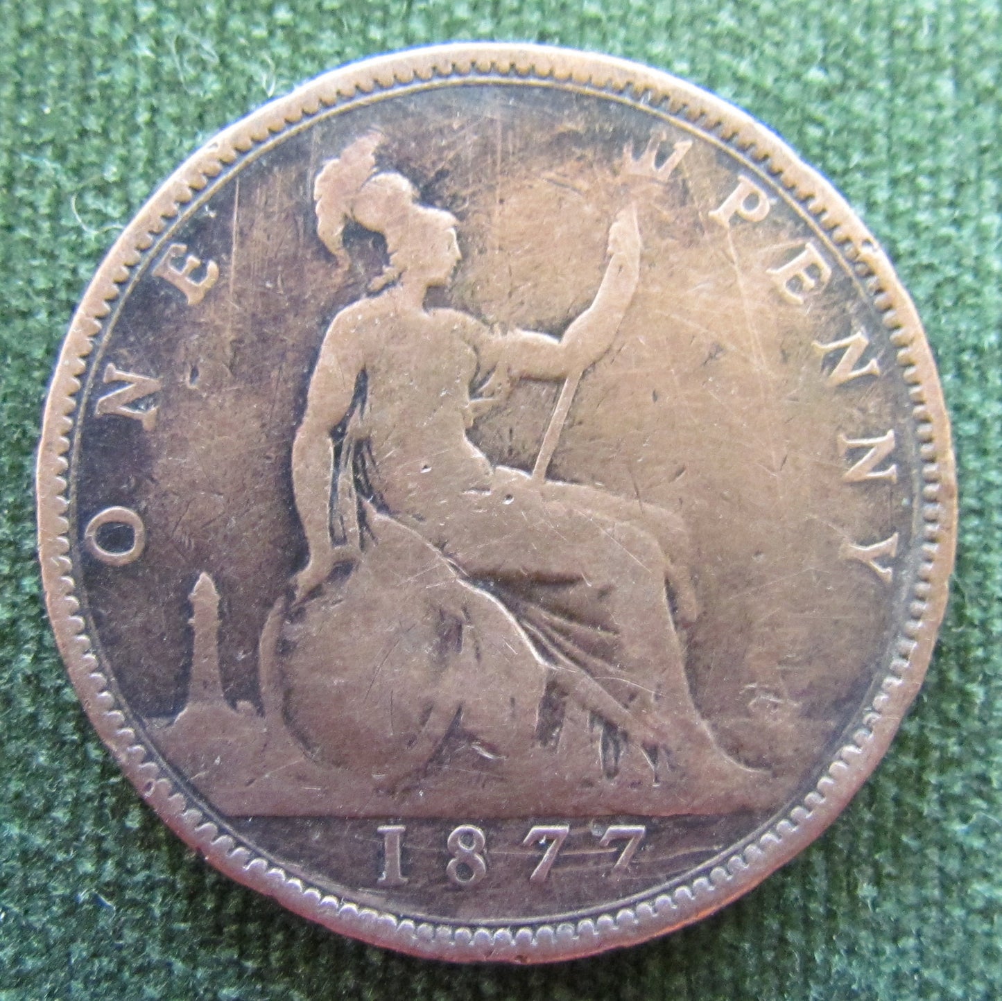 GB British UK English 1877 Penny Queen Victoria Coin - Bun Head