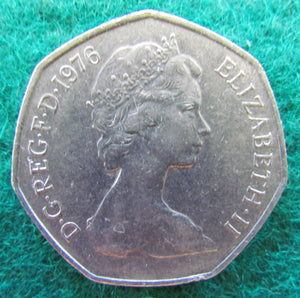 GB British UK English 1976 50 New Pence Queen Elizabeth II Coin