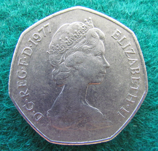 GB British UK English 1977 50 New Pence Queen Elizabeth II Coin