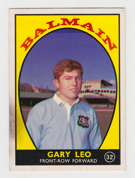 Scanlens 1968 A Grade NRL Football Card #32 - Gary Leo - Balmain