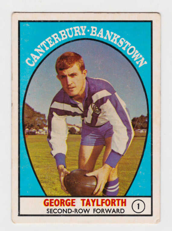 Scanlens 1968 A Grade NRL Football Card #01 - George Talyforth - Canterbury Bankstown