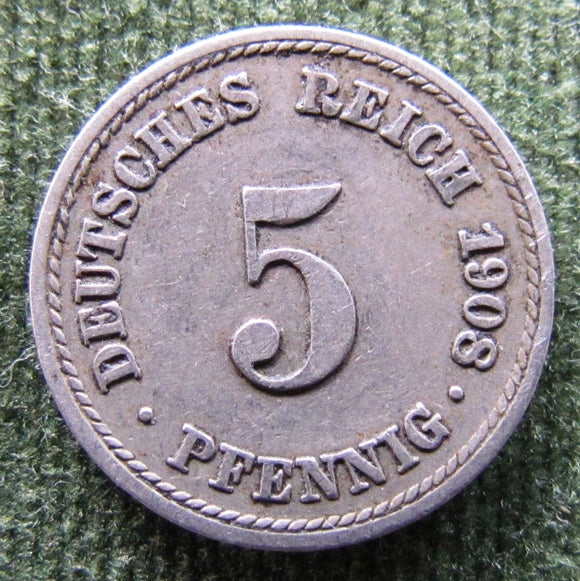 Germany 1908 F 5 Pfennig Coin - Circulated