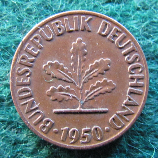Germany 1950 D 1 Pfennig Coin - Circulated