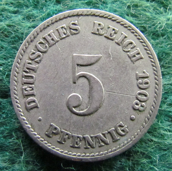 Germany 1903 J Hamburg 5 Pfennig Coin Kaiser Wilhelm II - Circulated