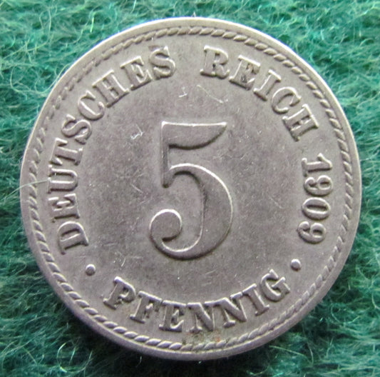 Germany 1909 A Berlin 5 Pfennig Coin Kaiser Wilhelm II - Circulated