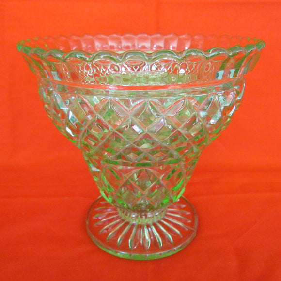 Green Citrine Glass Footed Vase With Frog c1950 - 1960