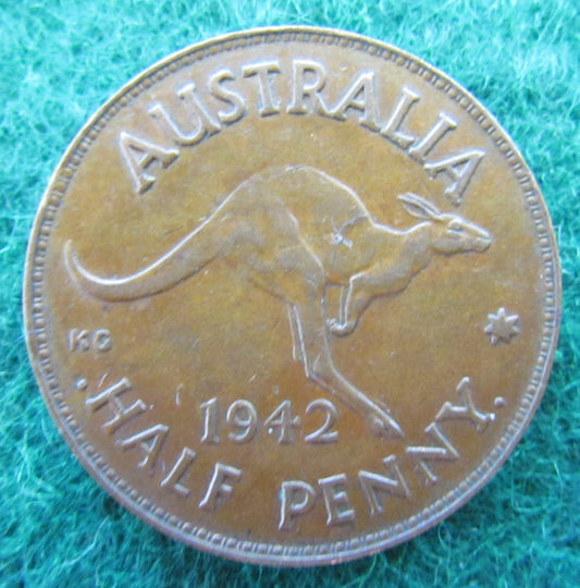 Australian 1942 I 1/2d Half Penny King George VI Coin