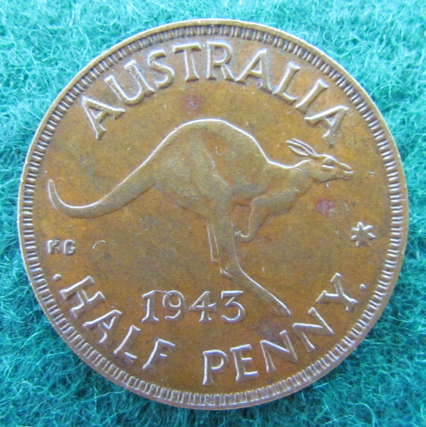 Australian 1943 I 1/2d Half Penny I King George VI Coin