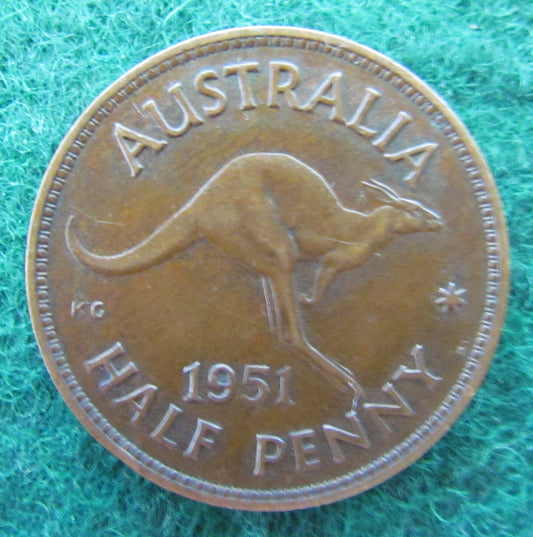 Australian 1951 Y. 1/2d Half Penny King George VI Coin