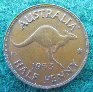 Australian 1953 Half Penny Queen Elizabeth II Coin
