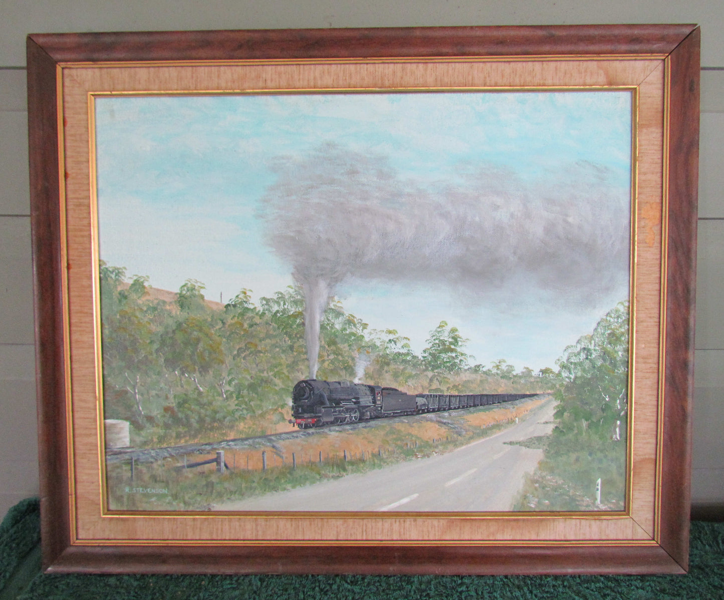 R Stevenson South African Artist Oil On Board Of A Coal Train In The Veld