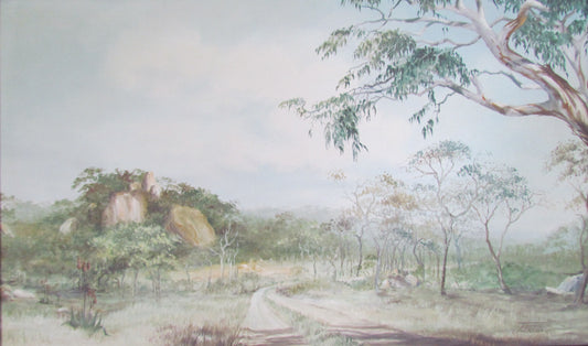 J Jackson South African Artist Oil On Board Of A Landscape Near Bulawayo