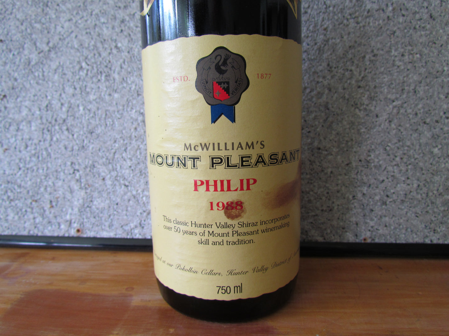 1988 McWilliams Mount Pleasant Shiraz Philip 750 ml