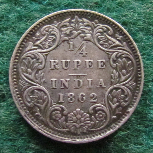 India 1862 1/4 Rupee Coin Queen Victoria