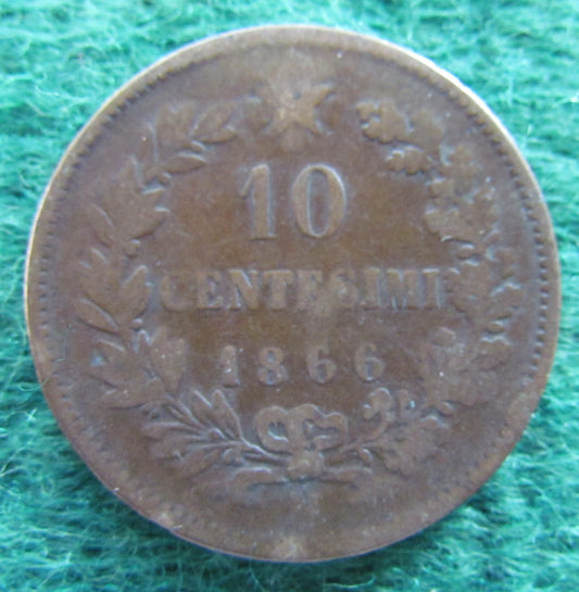 Italy 1866 M 10 Centesimi Coin - Vittorio Emanvelle II