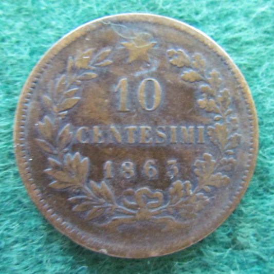 Italy 1863 10 Centesimi Coin - Vittorio Emanuele II
