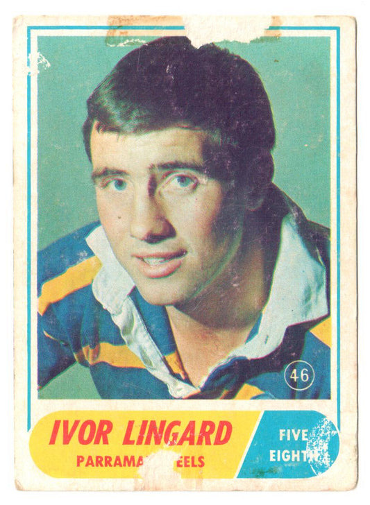 Scanlens 1969 A Grade NRL Football Card  #46 - Ivor Lingard - Parramatta Eels