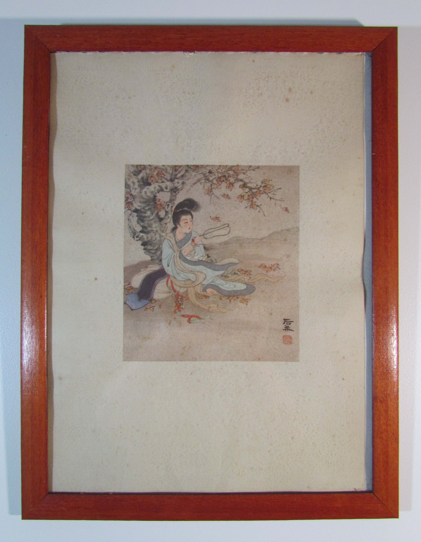 Japanese Woodblock Print  Of A woman Sitting In The Garden circa 1950