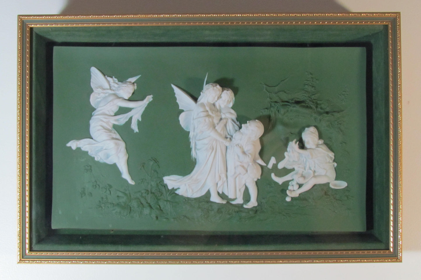 Jasper Ware Plaque In An Art Nouveau Theme With Angels & Nymphs Possibly Volkstedt