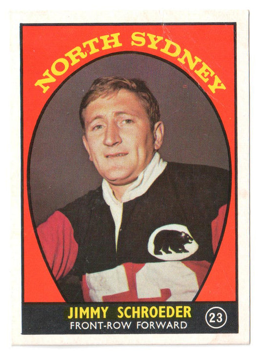 Scanlens 1968 A Grade NRL Football Card #23 - Jimmy Schroeder - North Sydney
