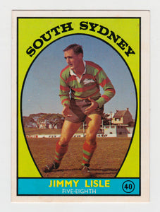 Scanlens 1968 A Grade NRL Football Card  #40 - Jimmy Lisle - South Sydney