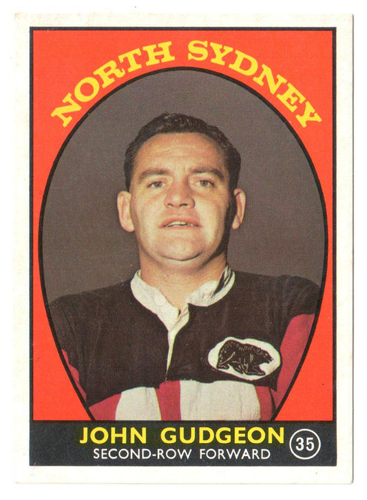 Scanlens 1968 A Grade NRL Football Card #35 - John Gudgeon - North Sydney