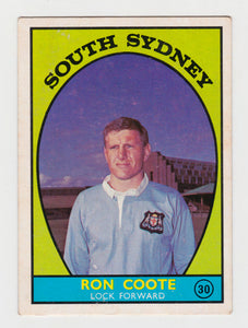 Scanlens 1968 A Grade NRL Football Card #30 - Ron Coote - South Sydney