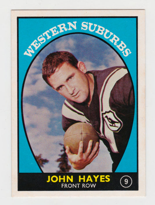 Scanlens 1968 A Grade NRL Football Card #09 - John Hayes - Western Suburbs