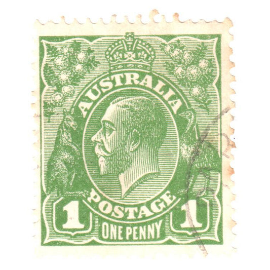 Australian 1 Penny Green KGV King George V Stamp - Type 5 Small Multiple Watermark
