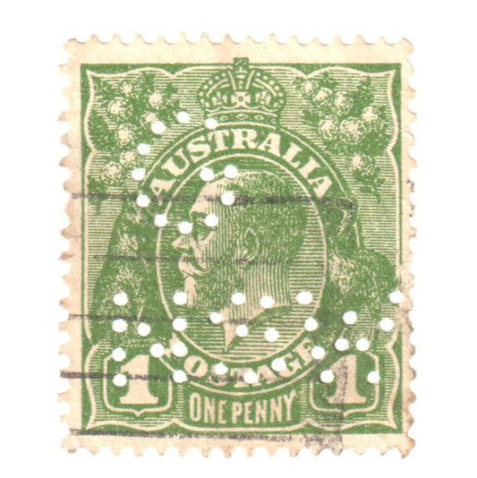 Australian 1 Penny Green KGV King George V Stamp - Perforated G NSW