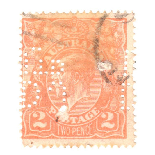 Australian 2 Penny Orange King George V Stamp - Perforation Variant