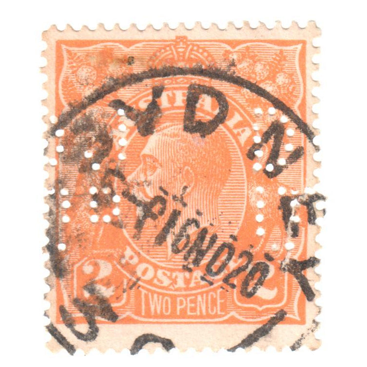 Australian 2 Penny Orange King George V Stamp - Perforation Variant