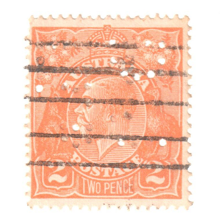 Australian 2 Penny Orange King George V Stamp - Perforation Variant