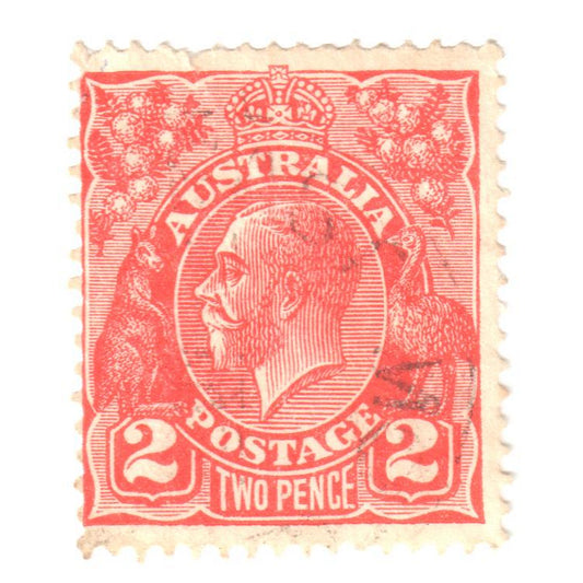 Australian 2 Penny Red KGV King George V Stamp  - Type 5 Small Multiple Watermark