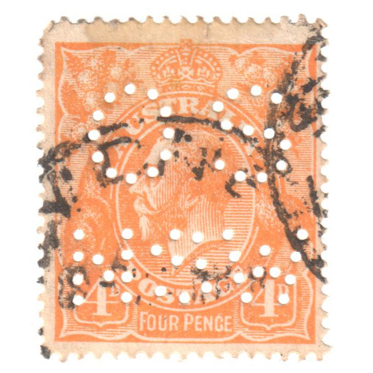 Australian 4 Penny Orange King George V Stamp