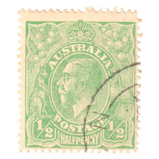 Australian 1/2 Penny Green KGV King George V Stamp - Type 2 Second Watermark