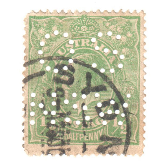 Australian 1/2 Penny Green KGV King George V Stamp - Perforated OS NSW