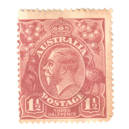 Australian 1 1/2 Penny Brown KGV King George V Stamp - Type 2 Second Watermark