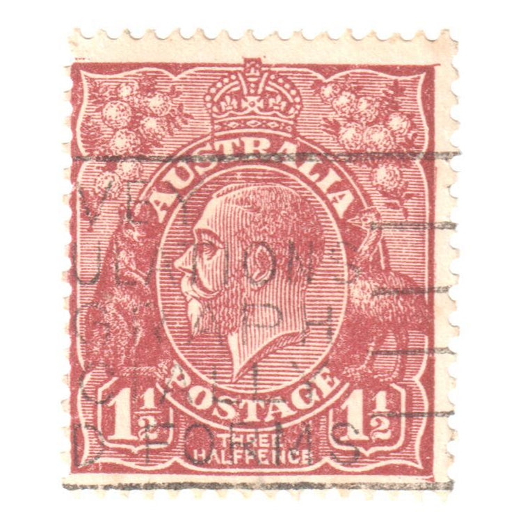 Australian 1 1/2 Penny Brown KGV King George V Stamp - Type 6 Reversed C of A Watermark