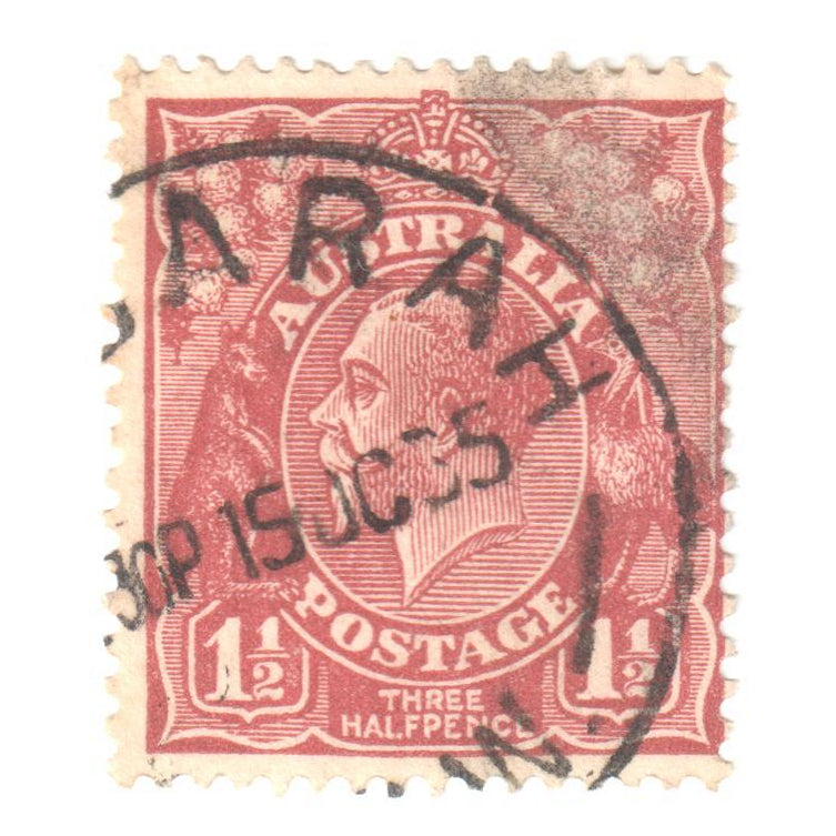 Australian 1 1/2 Penny Brown KGV King George V Stamp - Type 5 Small Multiple Watermark